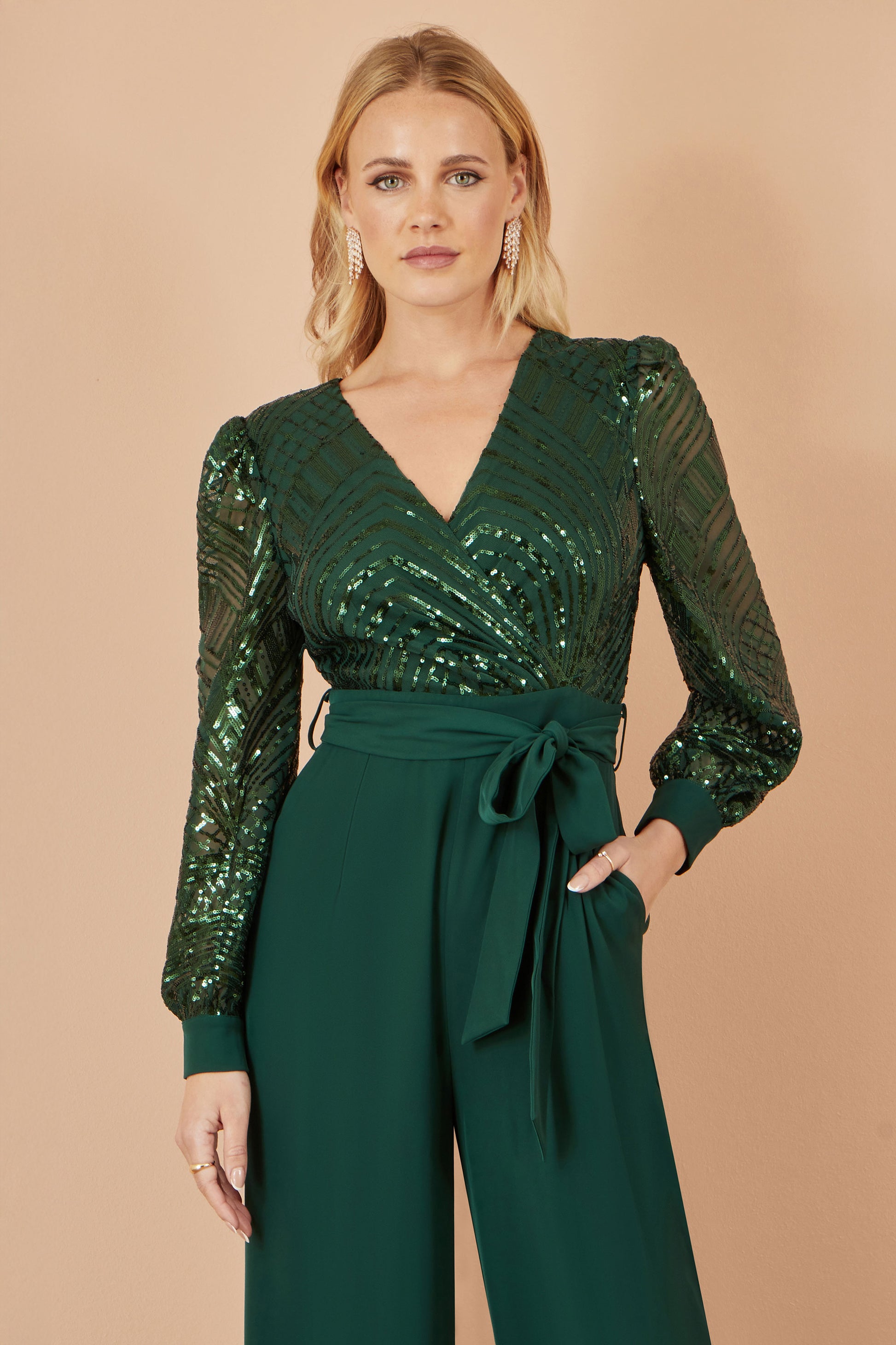 Yumi Green Sequin Wrap Over Jumpsuit JUMPSUIT Yumi