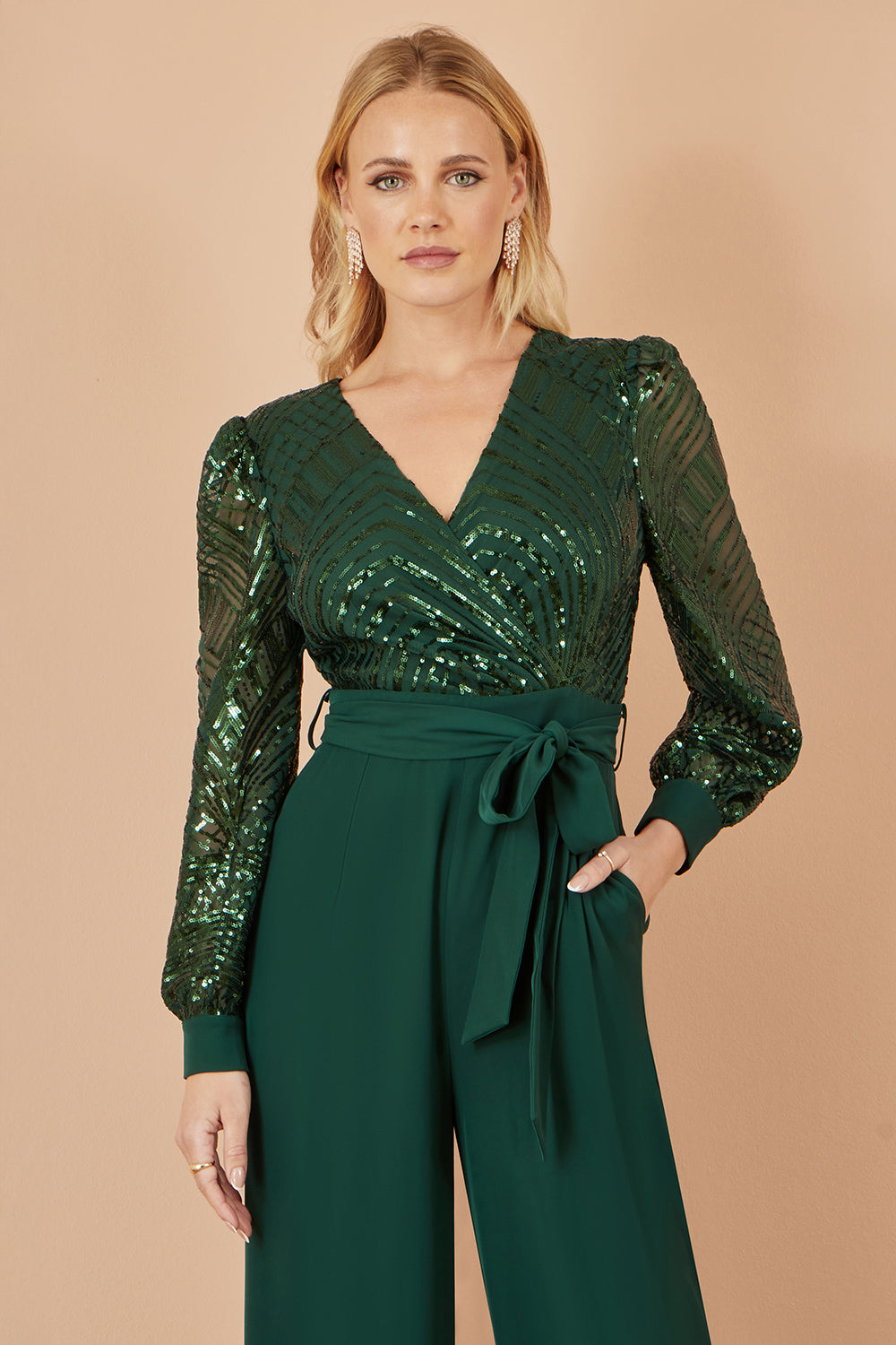 Yumi Green Sequin Wrap Over Jumpsuit JUMPSUIT Yumi