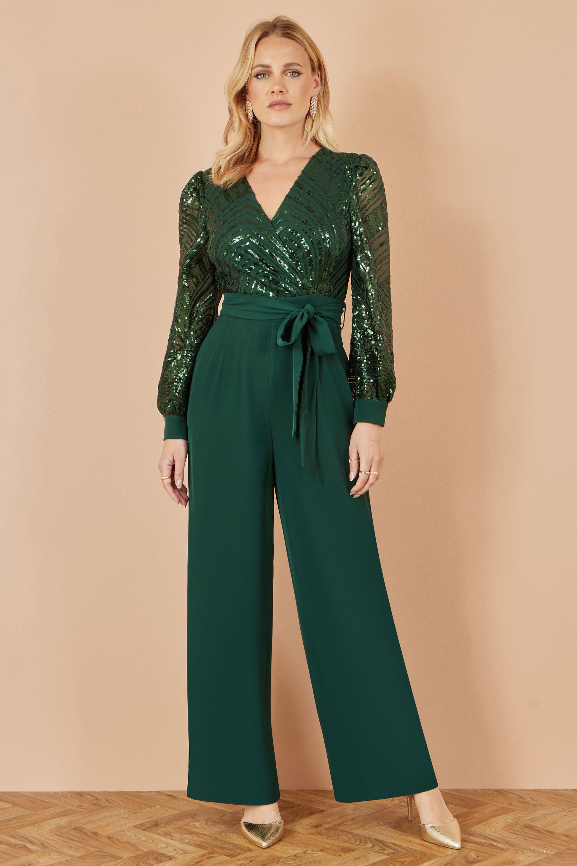 Yumi Green Sequin Wrap Over Jumpsuit JUMPSUIT Yumi