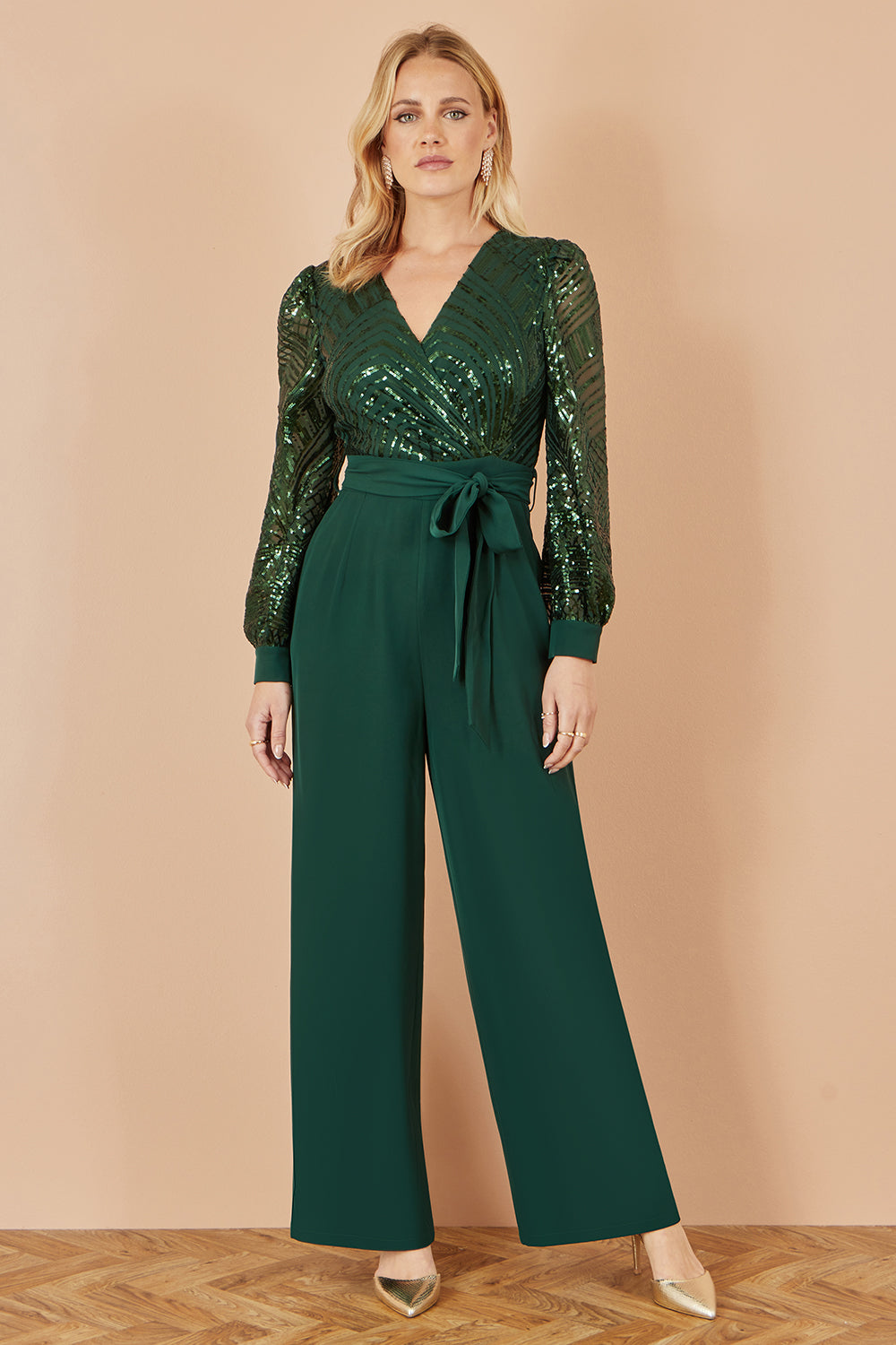 Yumi Green Sequin Wrap Over Jumpsuit JUMPSUIT Yumi