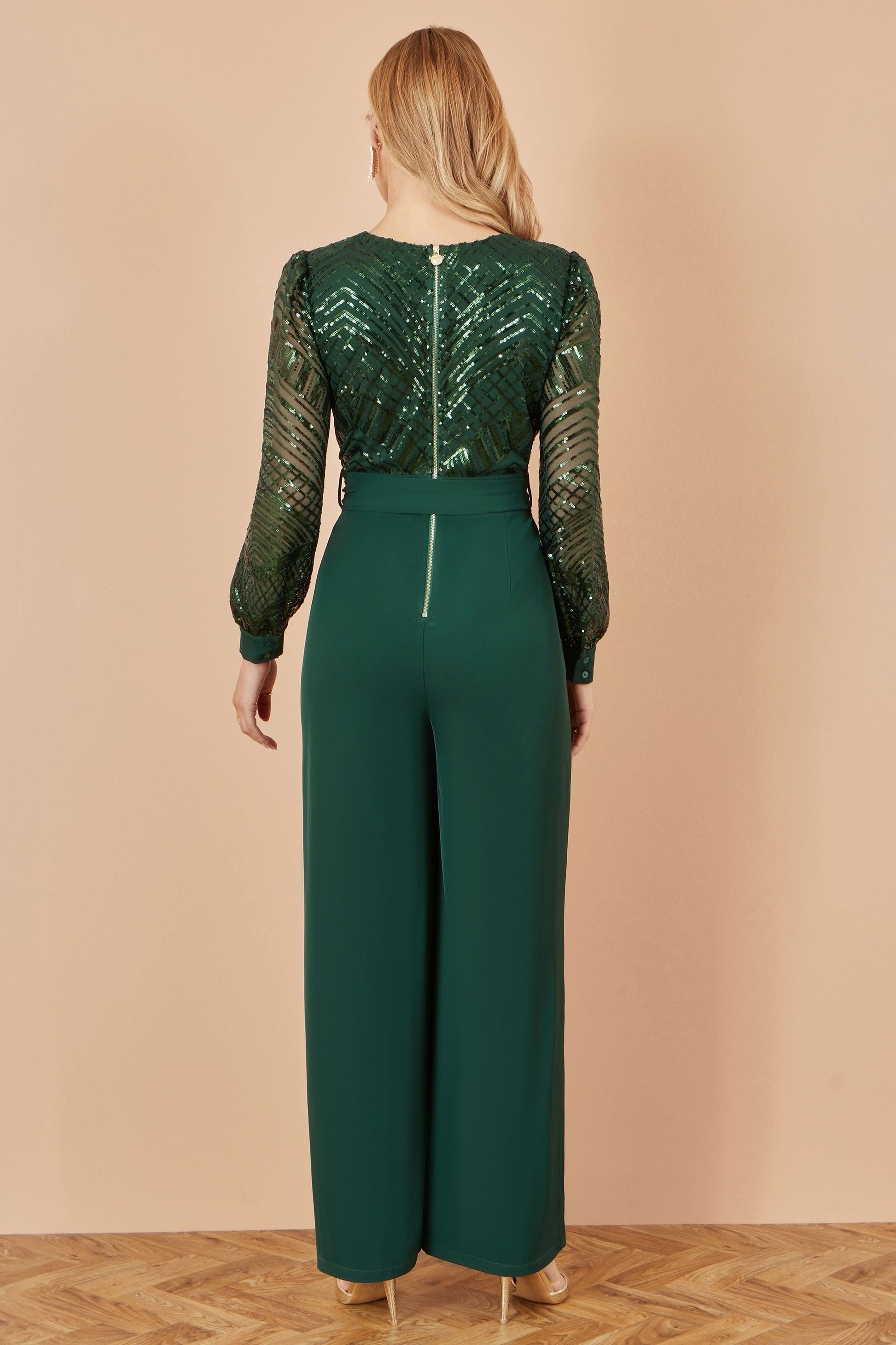 Yumi Green Sequin Wrap Over Jumpsuit JUMPSUIT Yumi