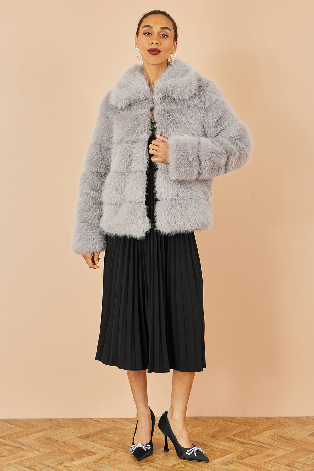Yumi Grey Luxe Faur Fur Coat COAT Yumi