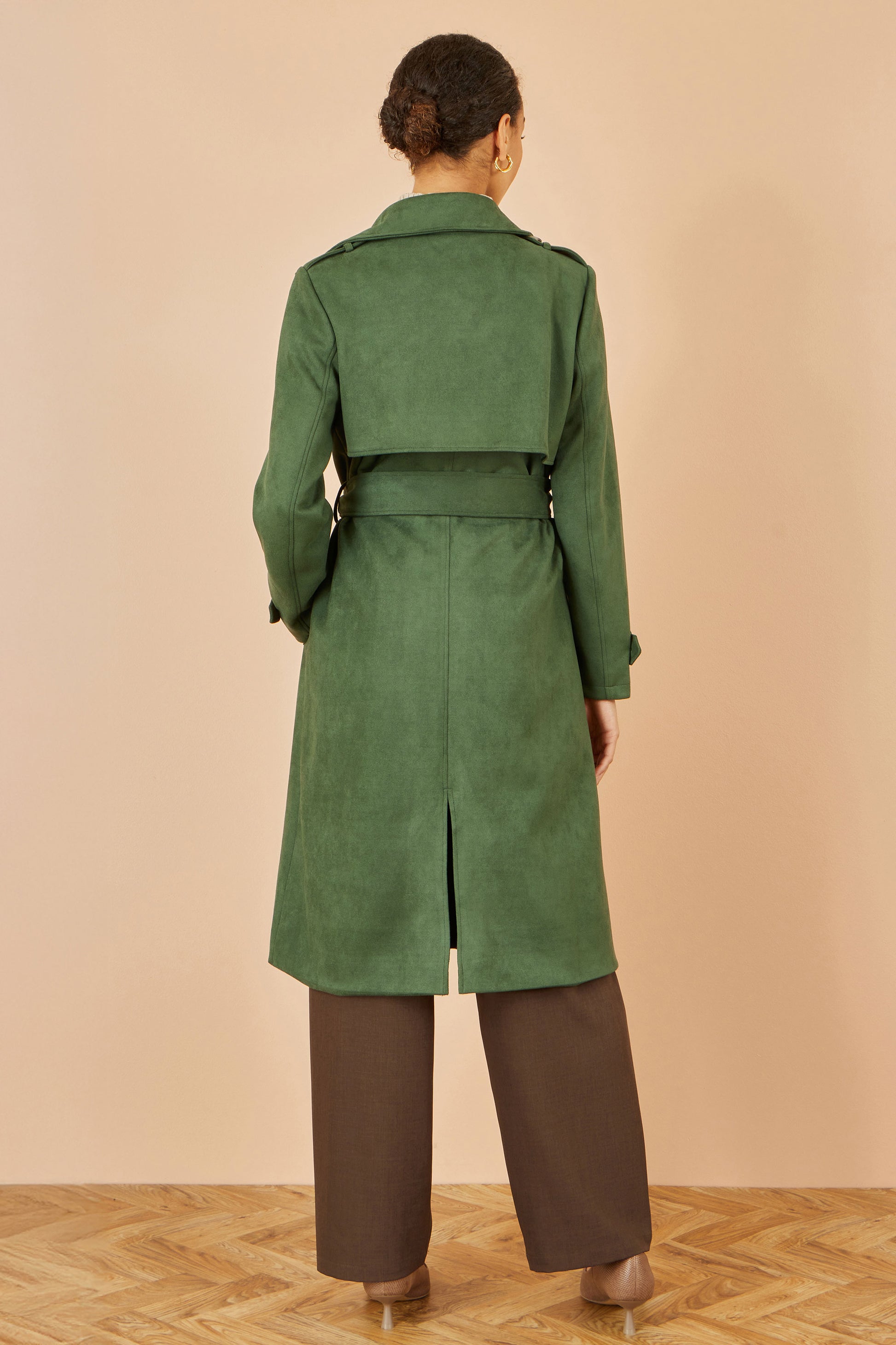 Yumi Green Faux Suede Trench Coat COAT Yumi
