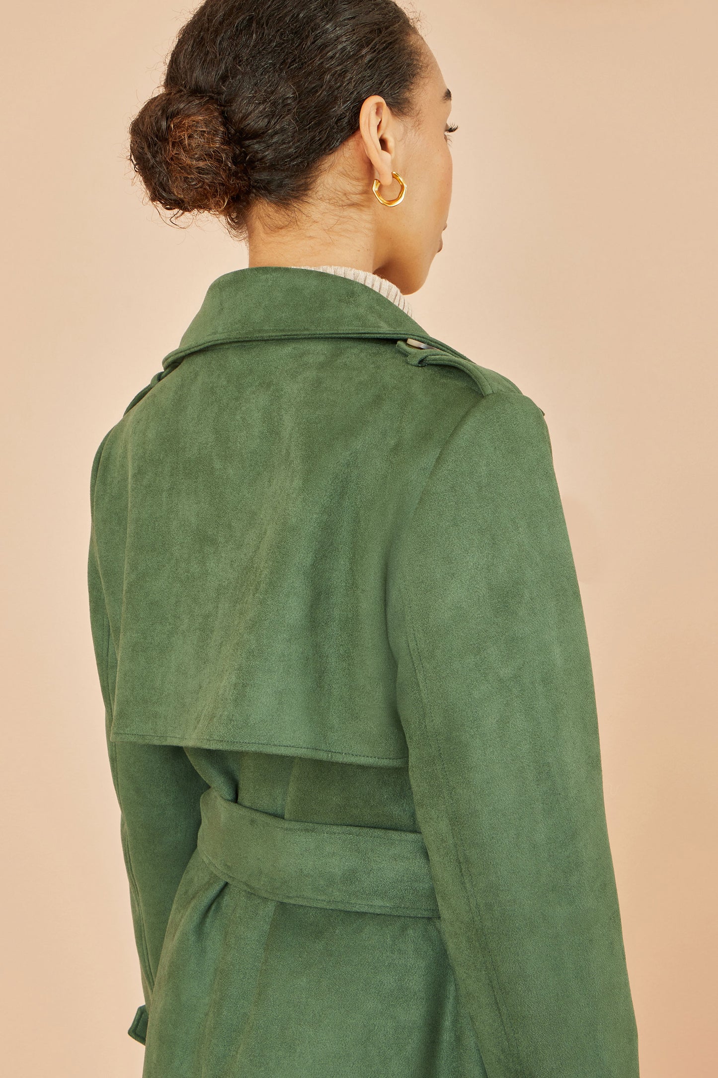 Yumi Green Faux Suede Trench Coat COAT Yumi