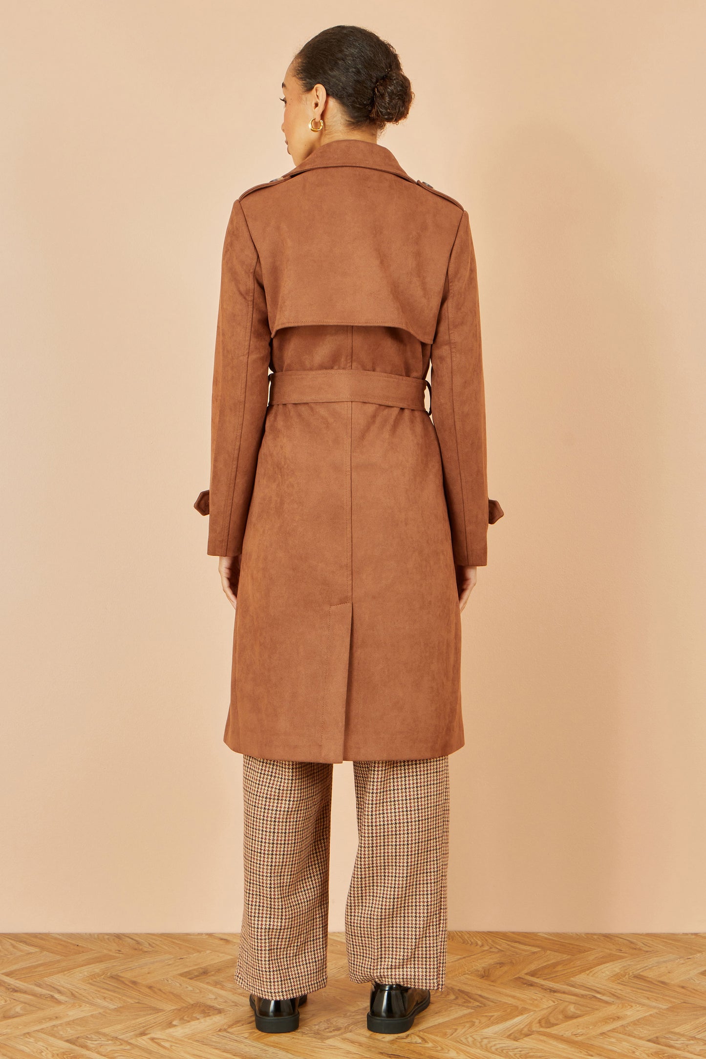 Yumi Brown Faux Suede Trench Coat COAT Yumi