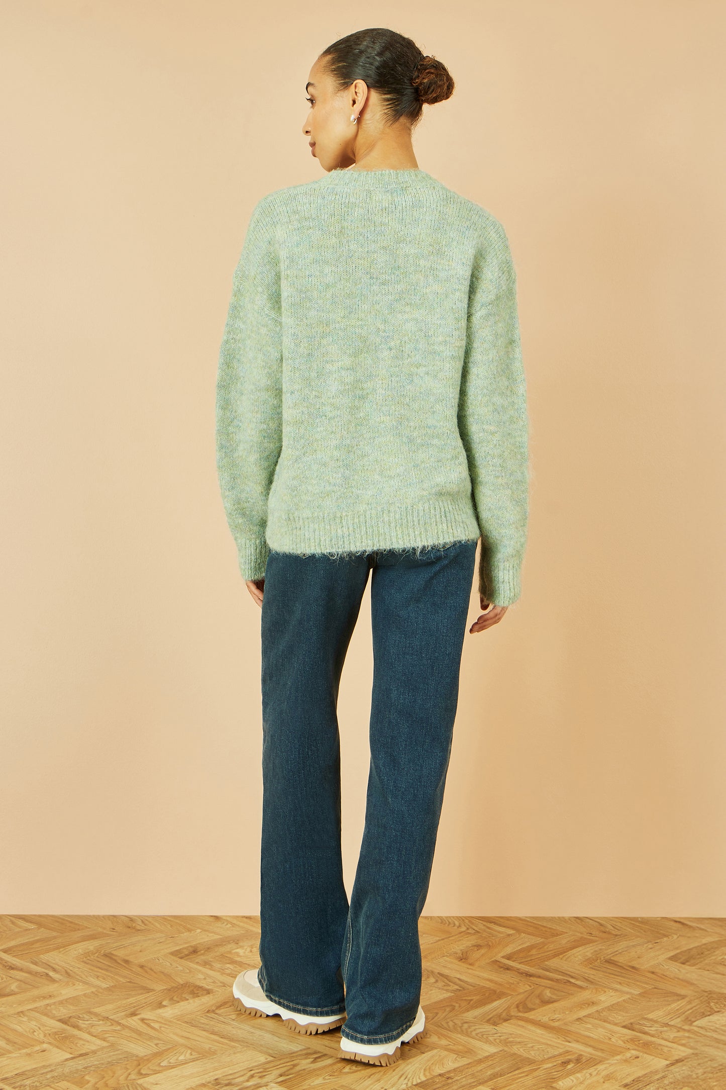 Yumi Green Relaxed Knitted Jumper With Crochet Flowers Knit Jumper Yumi