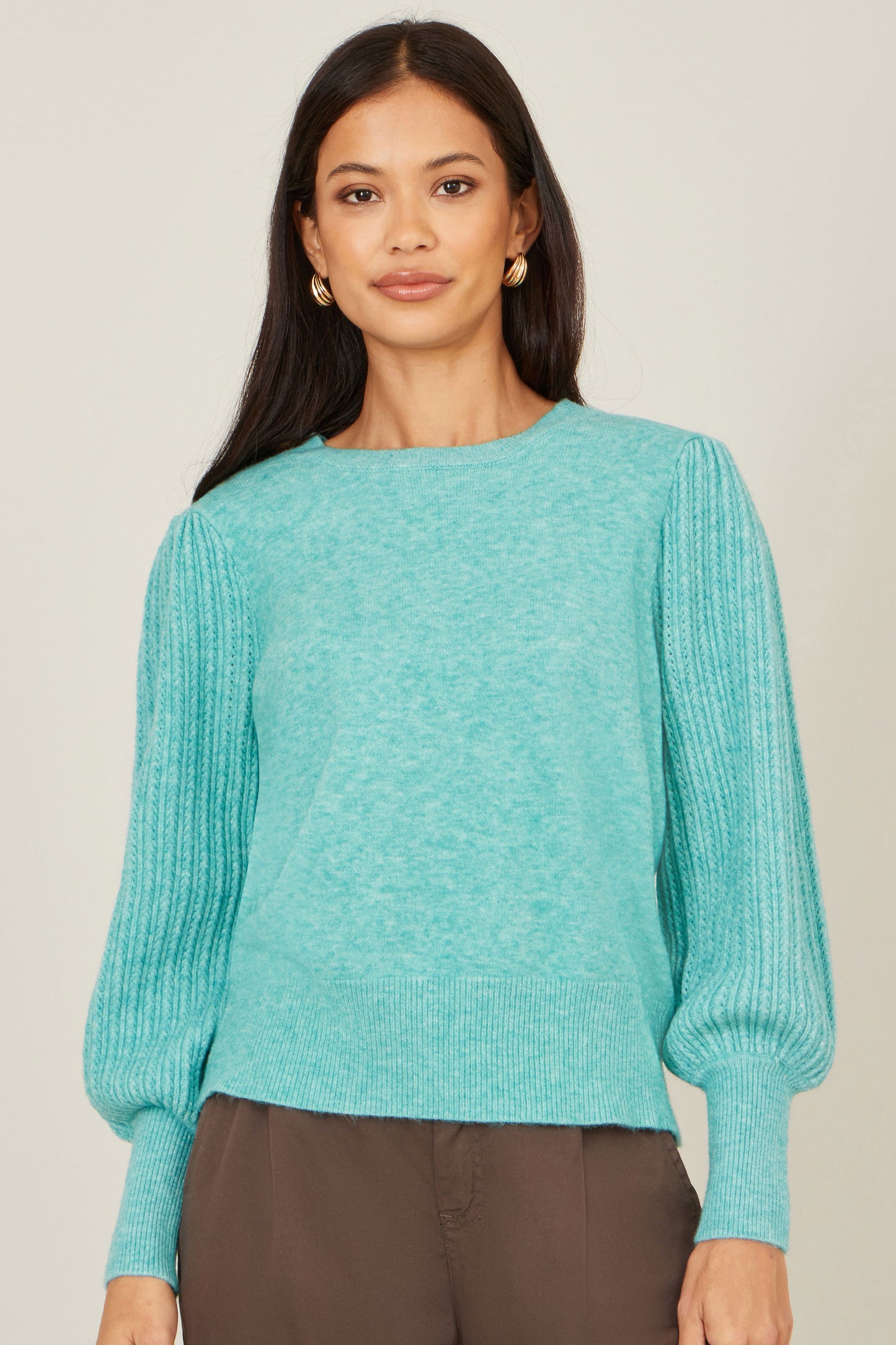 Yumi Sea Green Knitted Balloon Sleeve Jumper Knit Jumper Yumi