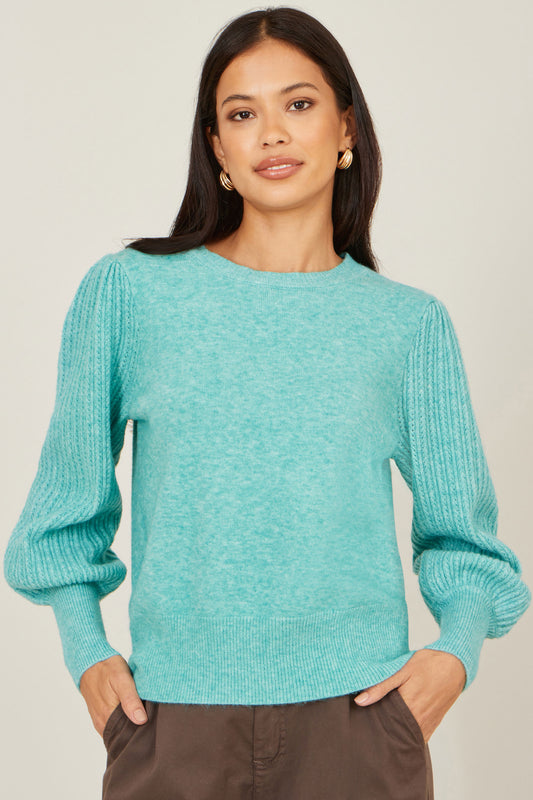 Yumi Sea Green Knitted Balloon Sleeve Jumper Knit Jumper Yumi