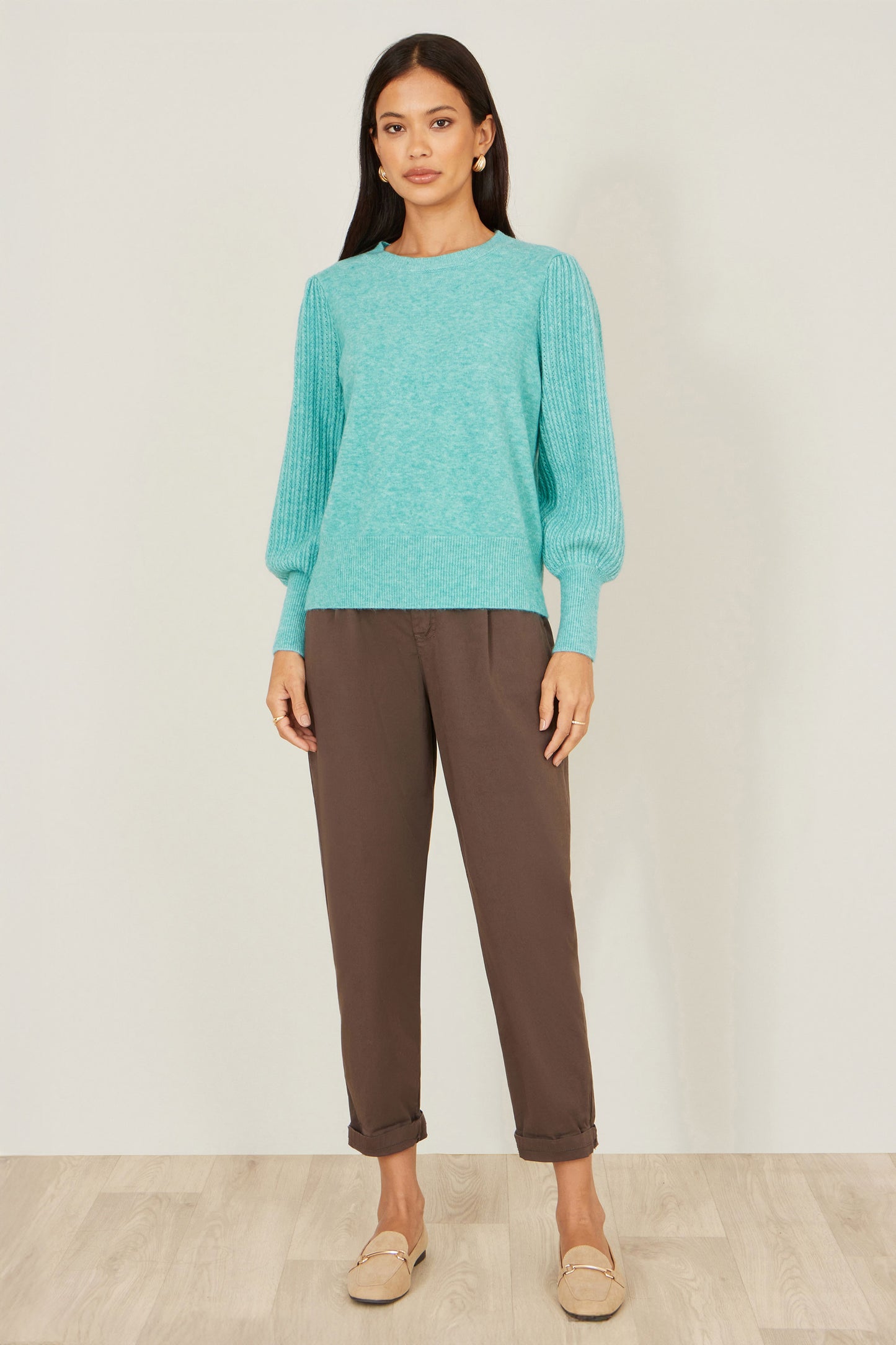 Yumi Sea Green Knitted Balloon Sleeve Jumper Knit Jumper Yumi