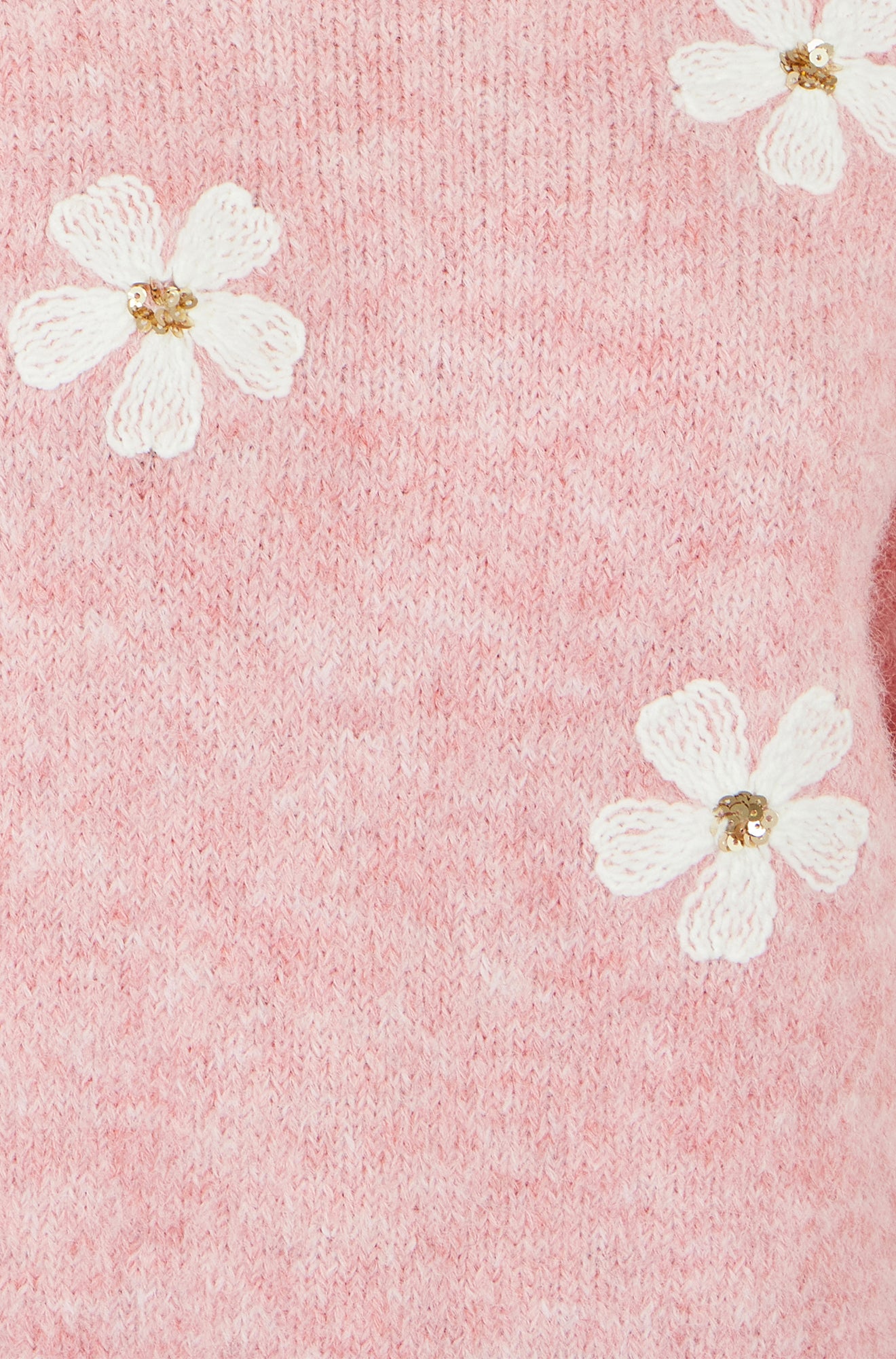 Yumi Pink Relaxed Jumper With Crochet Flowers Knit Jumper Yumi