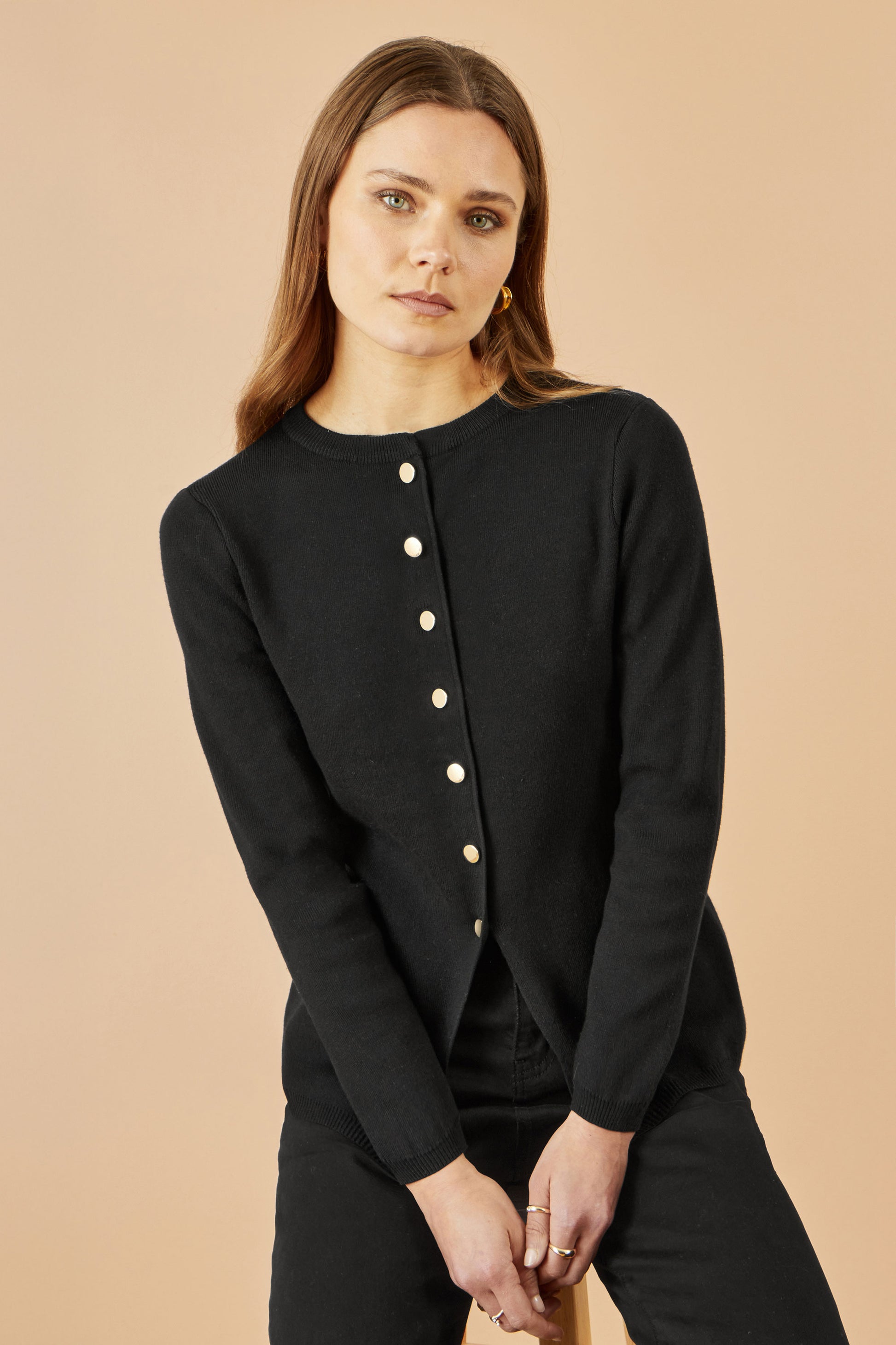 Yumi Black Knitted Fitted Button Down Peplum Cardigan Knit Cardigan Yumi