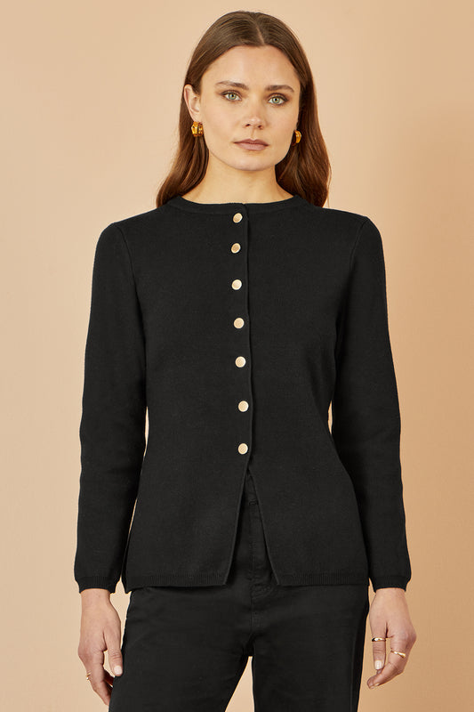 Yumi Black Knitted Fitted Button Down Peplum Cardigan Knit Cardigan Yumi