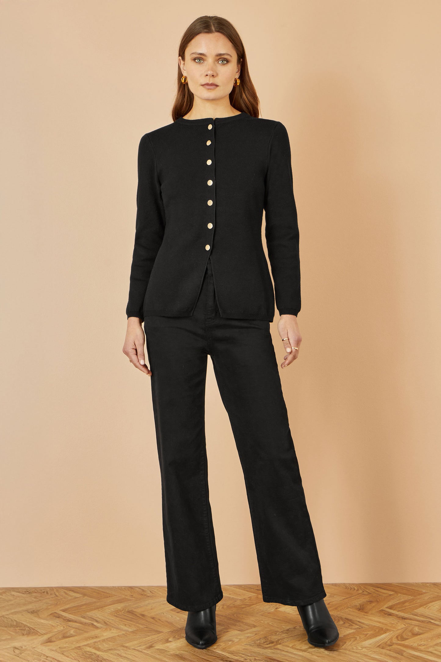 Yumi Black Knitted Fitted Button Down Peplum Cardigan Knit Cardigan Yumi