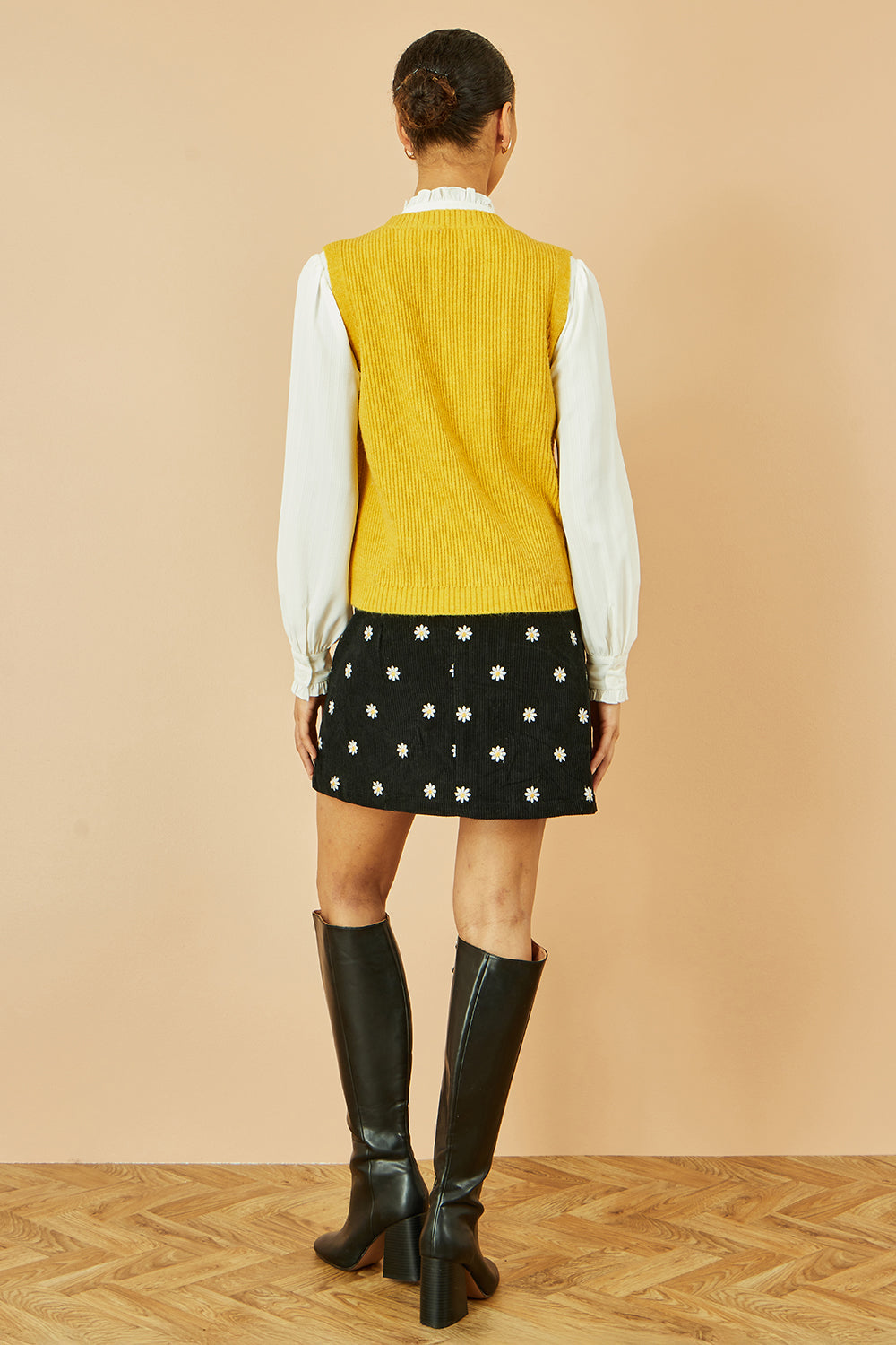 Yumi Mustard Cable Knit Sleeveless Jumper | Yumi