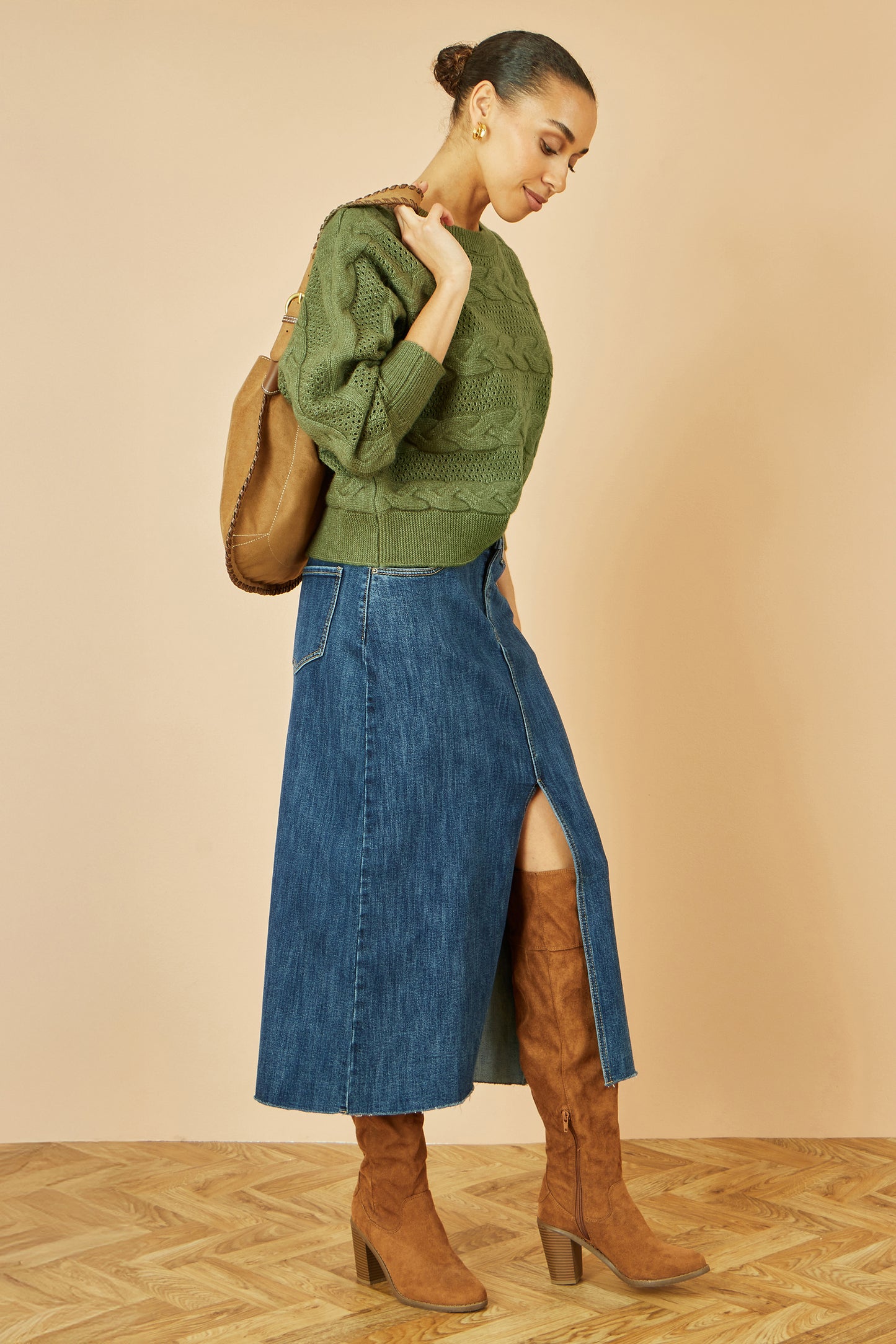 Yumi Green Cable Knit Relaxed Fit Jumper Knit Jumper Yumi