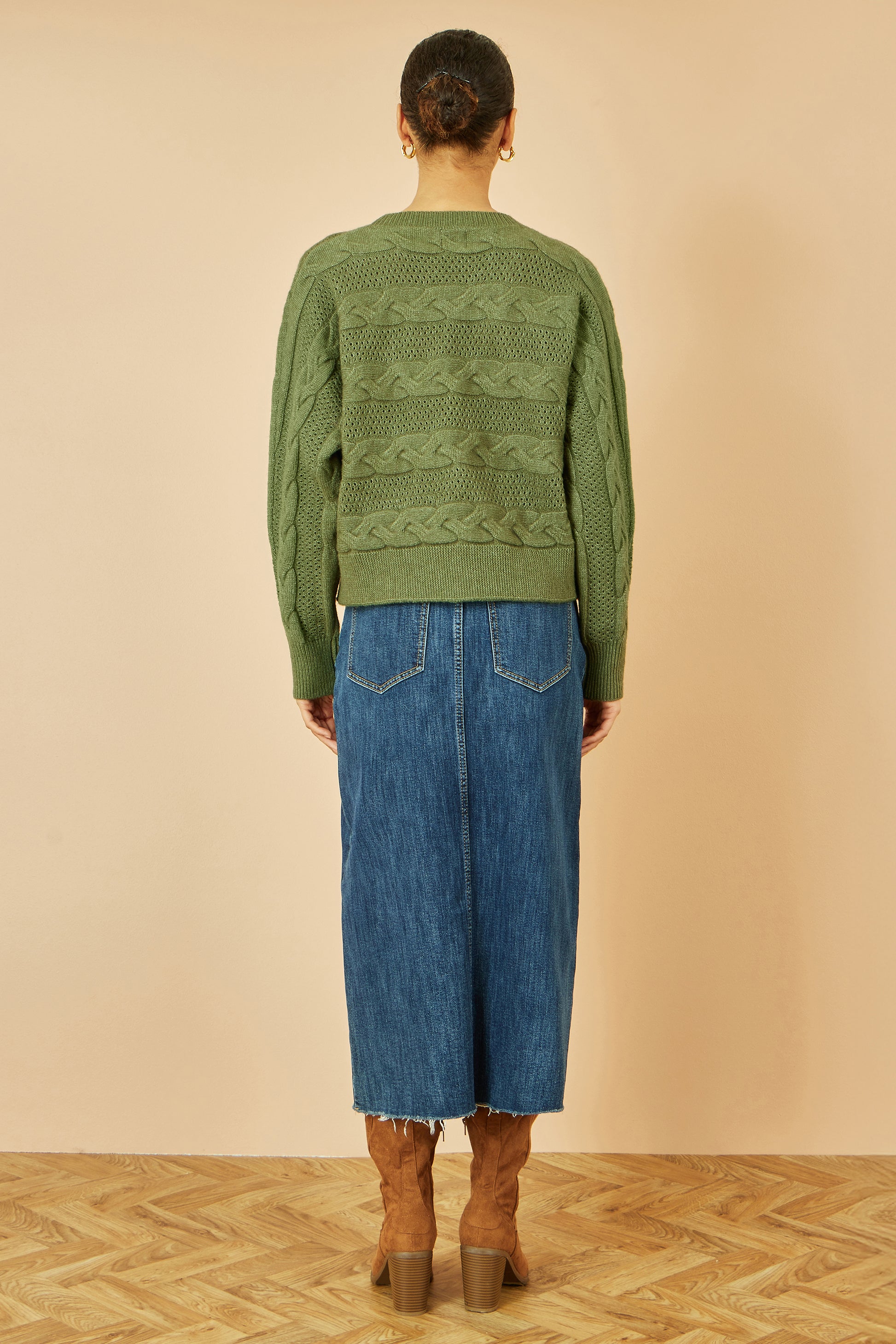 Yumi Green Cable Knit Relaxed Fit Jumper Knit Jumper Yumi
