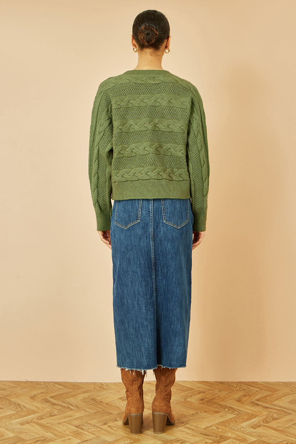 Yumi Green Cable Knit Relaxed Fit Jumper Knit Jumper Yumi