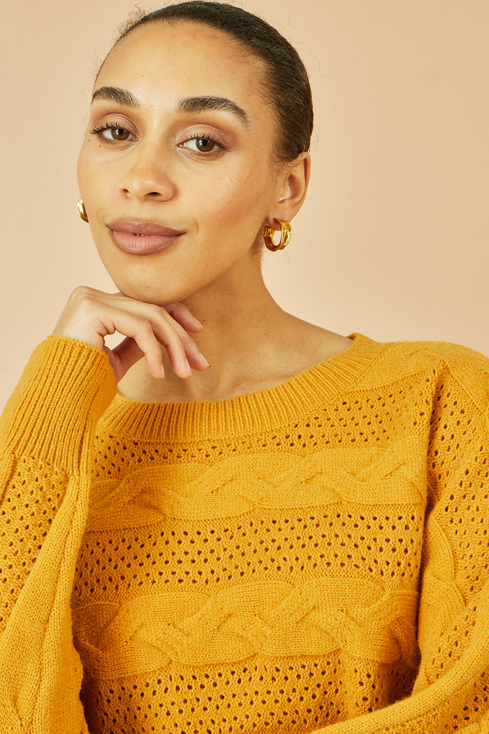 Yumi Mustard Cable Knit Relaxed Fit Jumper | Yumi