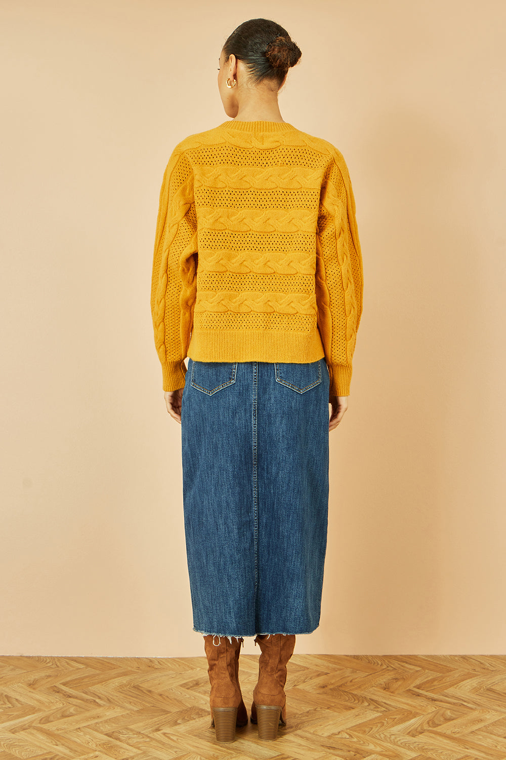 Yumi Mustard Cable Knit Relaxed Fit Jumper | Yumi