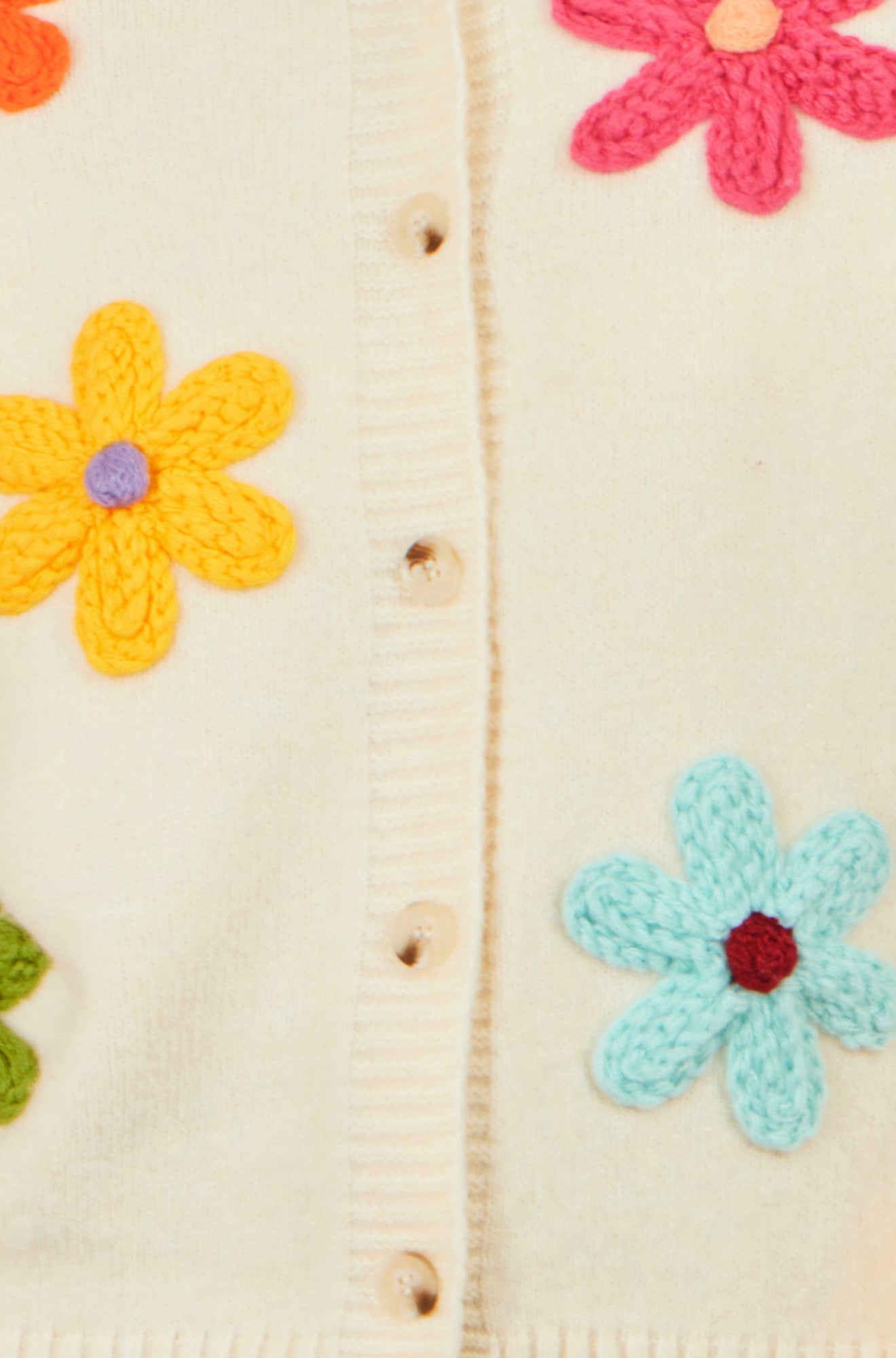 Yumi Ivory Knitted Flower Applique Cardigan Knit Cardigan Yumi