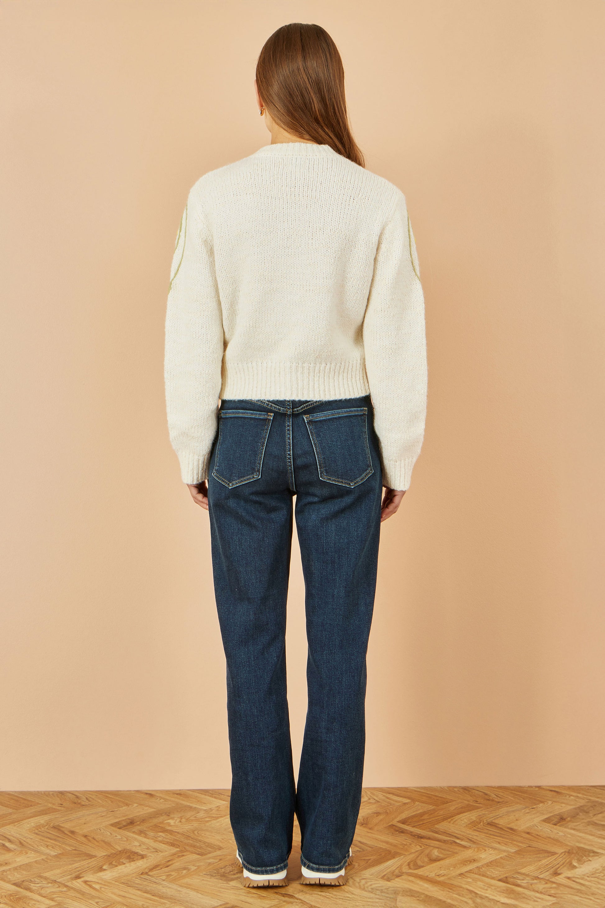 Yumi Beige Flower Embroidered Chunky Knit Cardigan Knit Cardigan Yumi