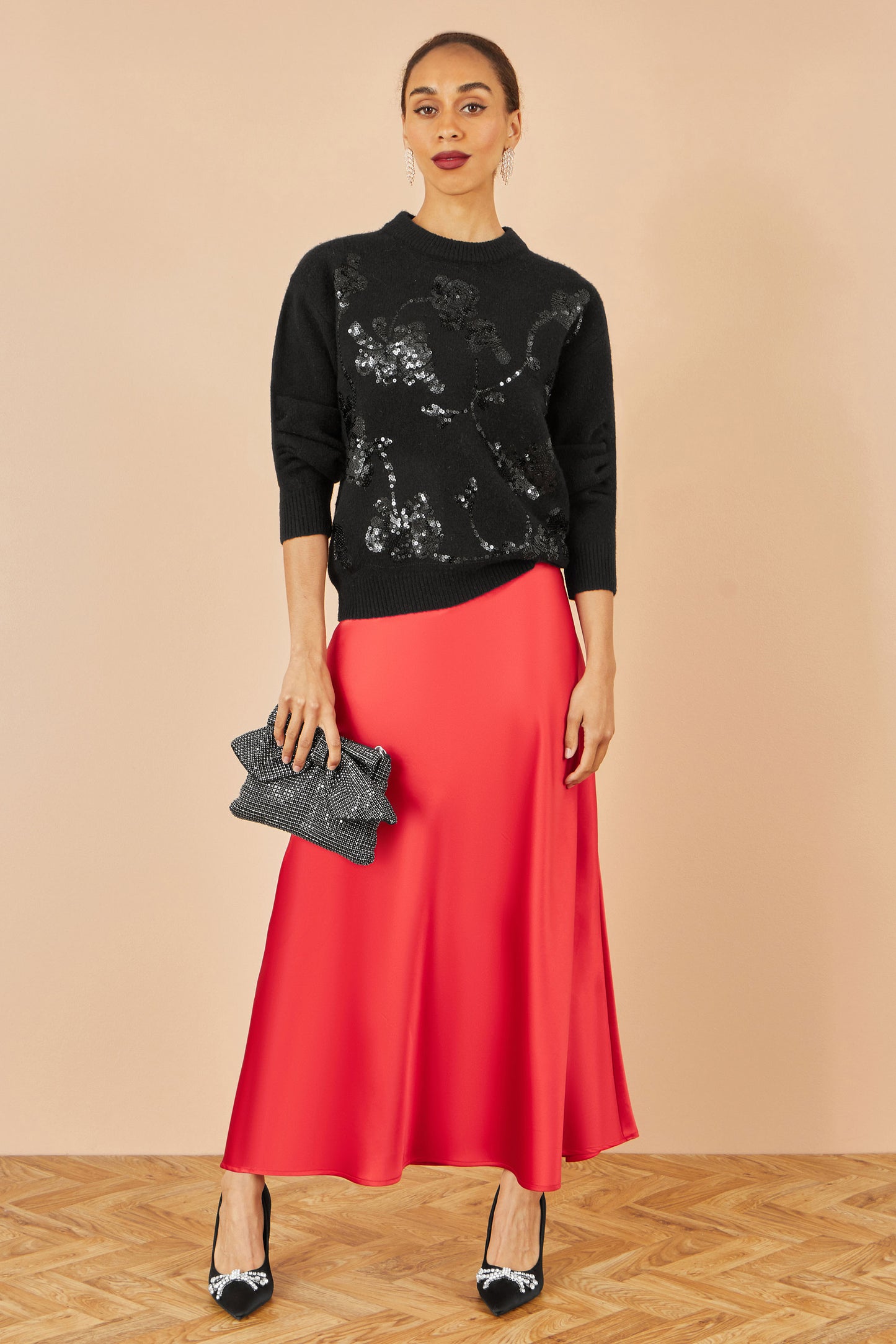 Yumi Black Relaxed Knitted Jumper With Sequin Detail Knit Xmas Jumper Yumi