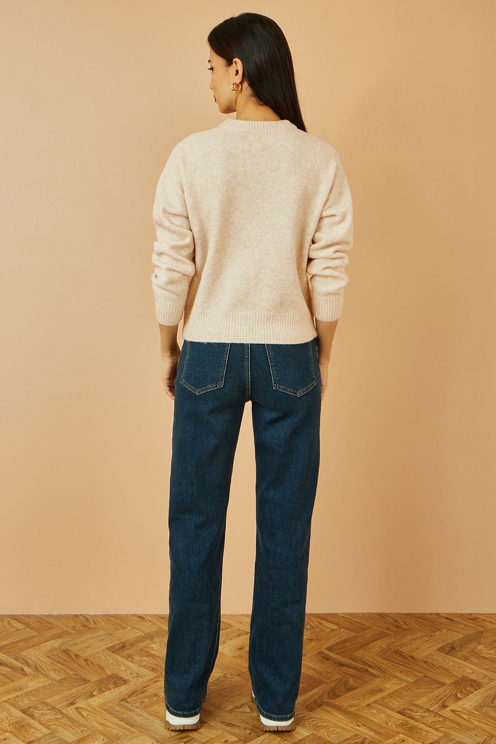 Yumi Oatmeal Relaxed Knitted Jumper With Scattered Sequin Neckline Knit Xmas Jumper Yumi