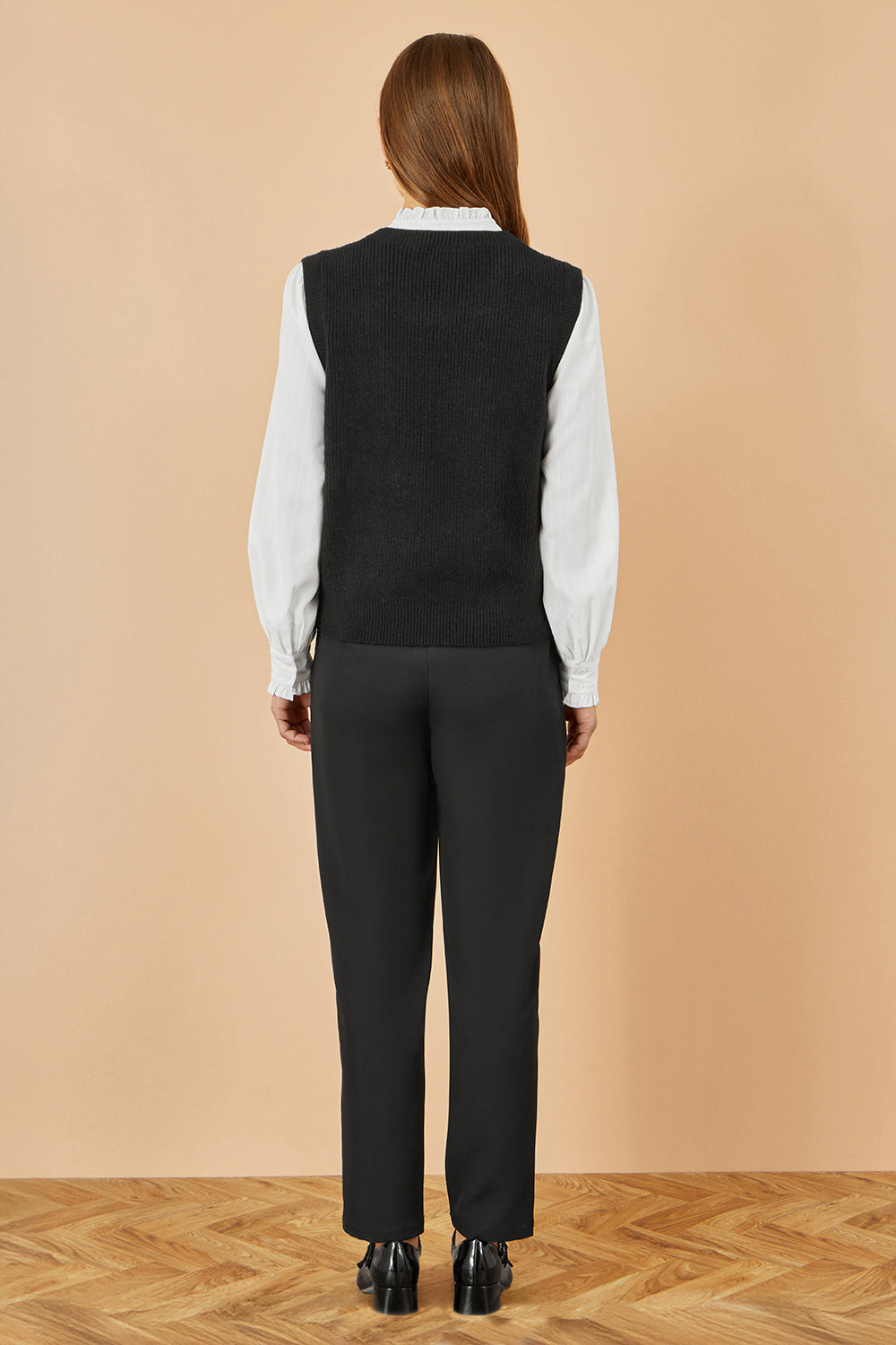 Yumi Black Flower Knitted Sleeveless Jumper Vest Knit Pullover Yumi