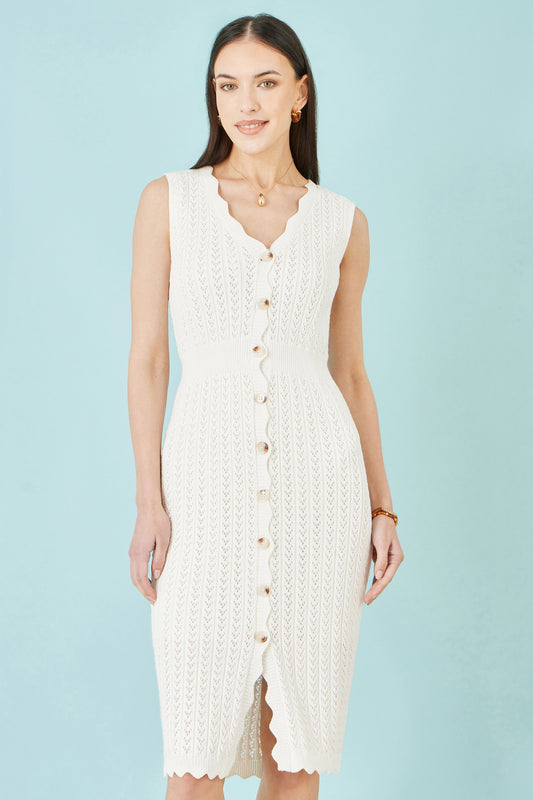 Yumi Ivory Cotton Scallop Crochet Knitted Dress Knit Dress Yumi