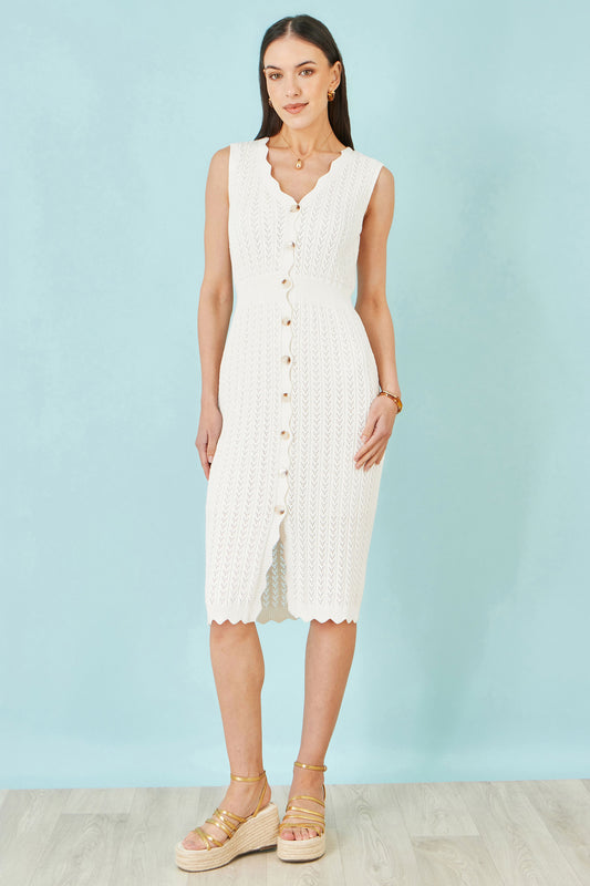 Yumi Ivory Cotton Scallop Crochet Knitted Dress Knit Dress Yumi