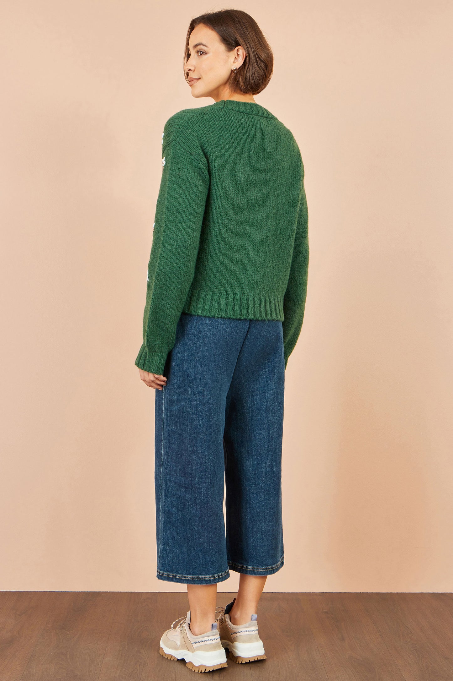 Yumi Green Hand Embroidered Chunky Knitted Cardigan Knit Cardigan Yumi