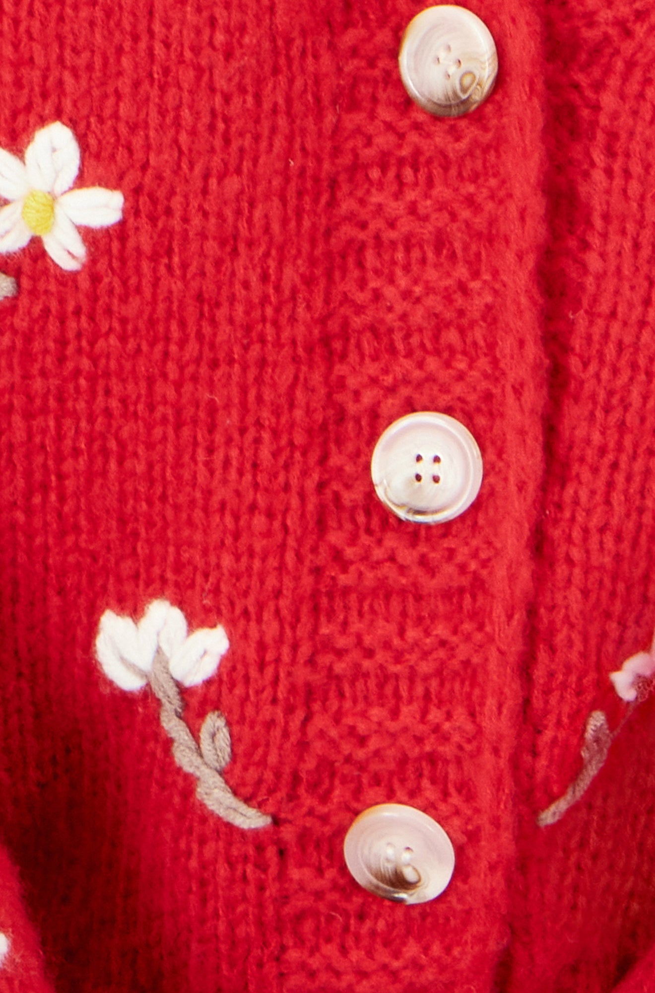Yumi Red Hand Embroidered Chunky Knitted Cardigan Knit Cardigan Yumi