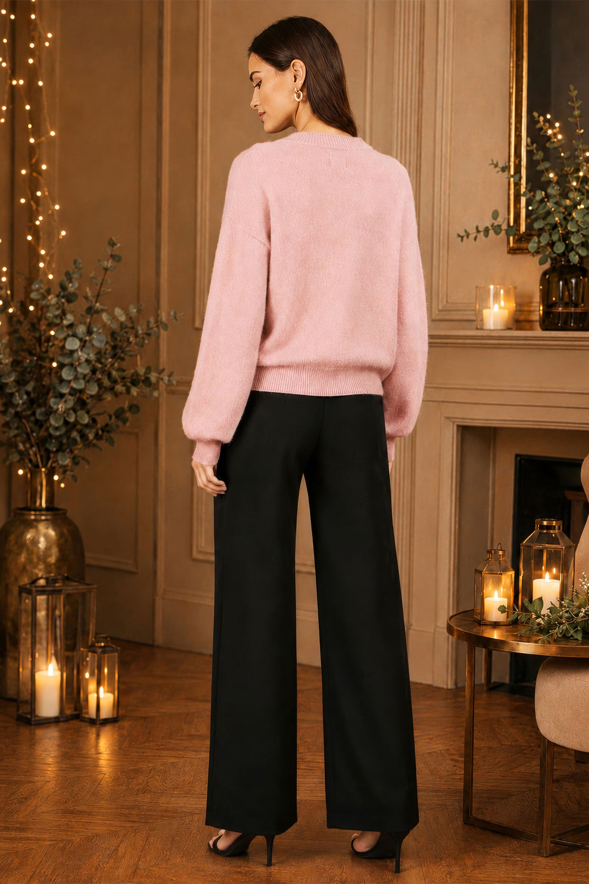 Yumi Pink Sequinned Bow Neckline Jumper Knit Xmas Jumper Yumi