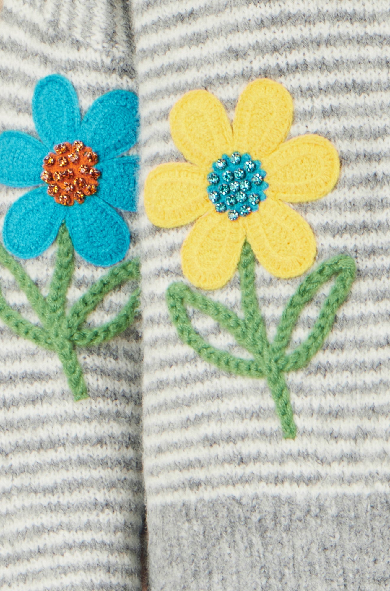 Yumi Grey Striped Relaxed Fit Jumper With Flowers Knit Jumper Yumi