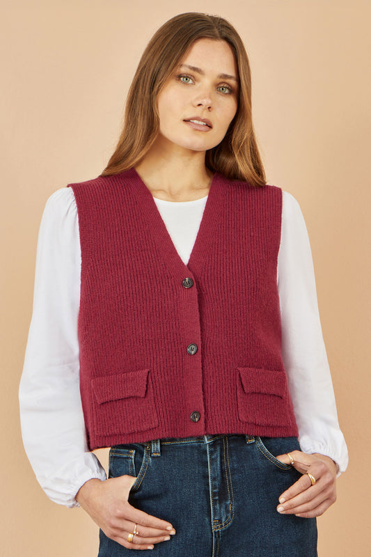 Yumi Burgundy Knitted Pullover Waistcoat Knit Pullover Yumi