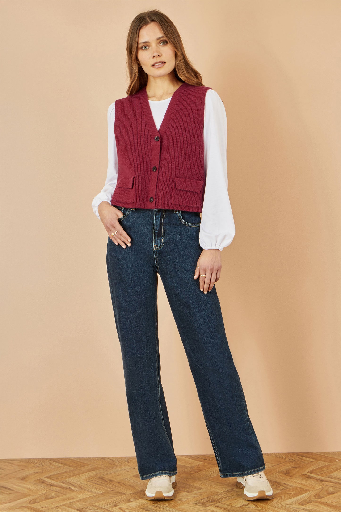 Yumi Burgundy Knitted Pullover Waistcoat Knit Pullover Yumi
