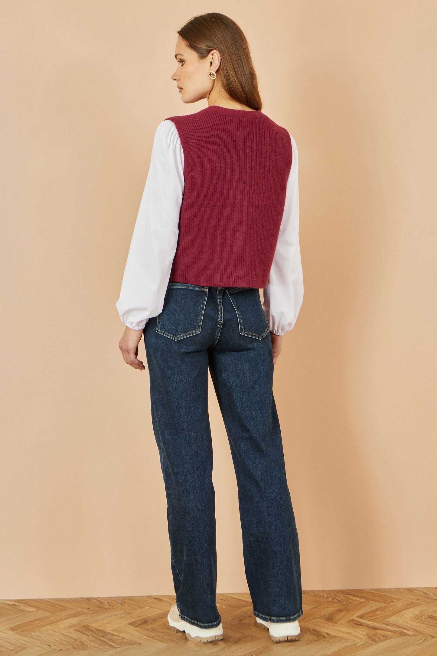 Yumi Burgundy Knitted Pullover Waistcoat Knit Pullover Yumi