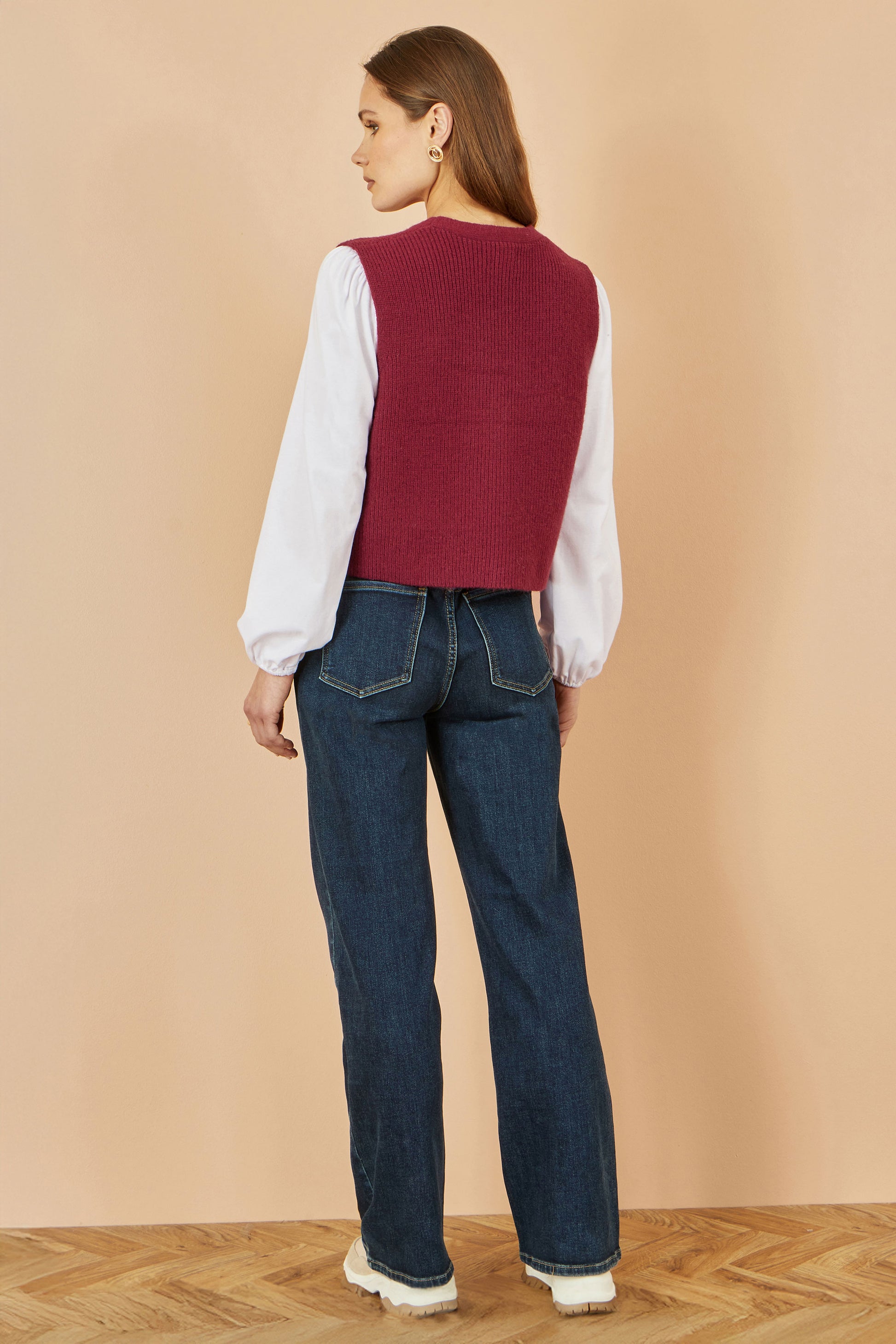 Yumi Burgundy Knitted Pullover Waistcoat Knit Pullover Yumi