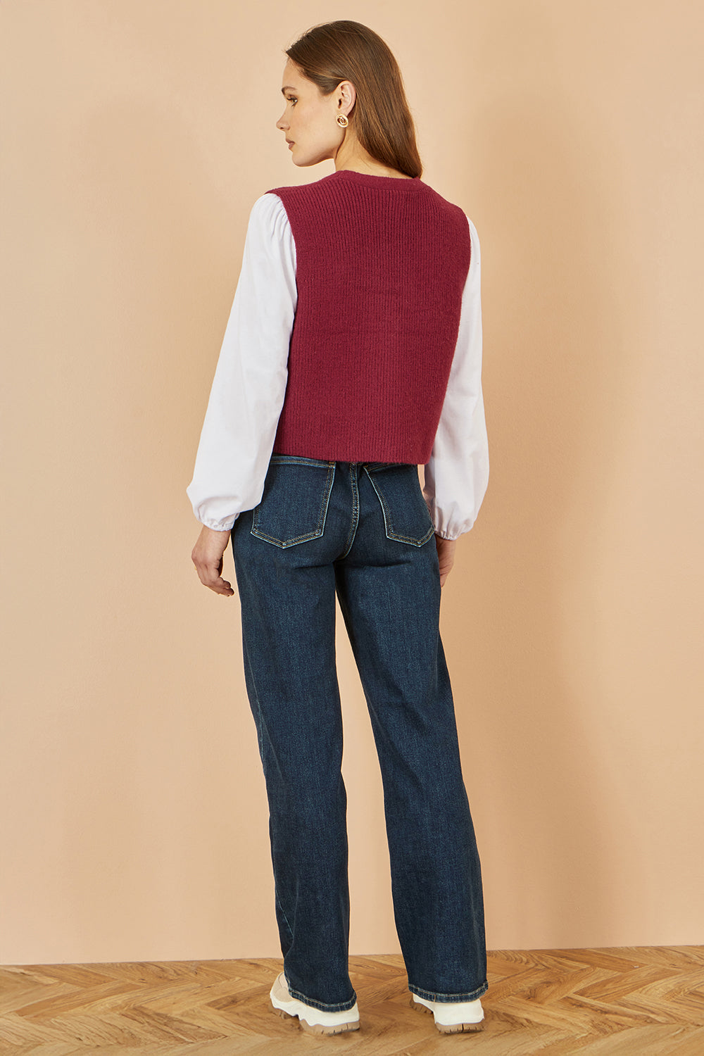 Yumi Burgundy Knitted Pullover Waistcoat Knit Pullover Yumi