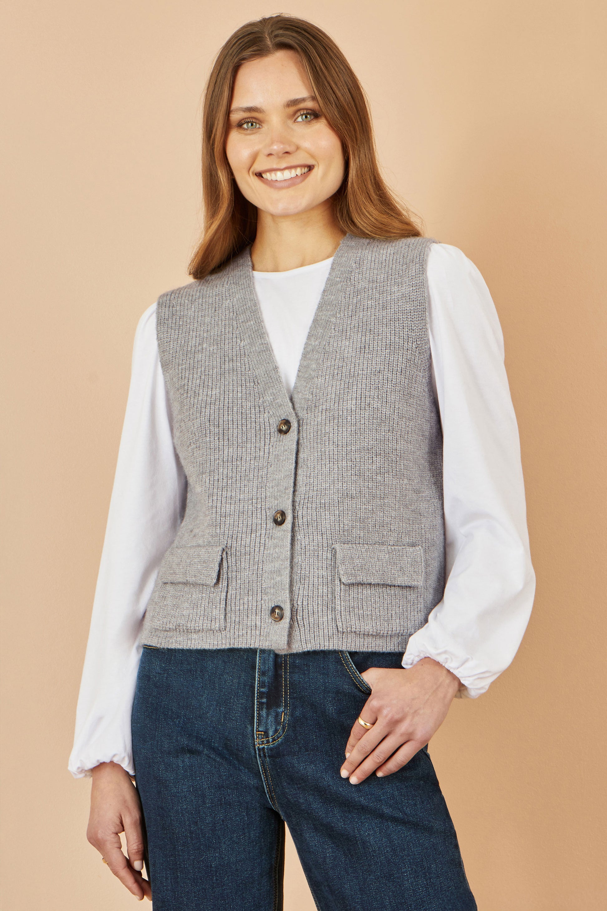 Yumi Grey Knitted Pullover Waistcoat Knit Pullover Yumi