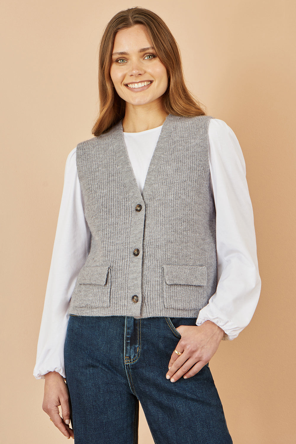 Yumi Grey Knitted Pullover Waistcoat Knit Pullover Yumi