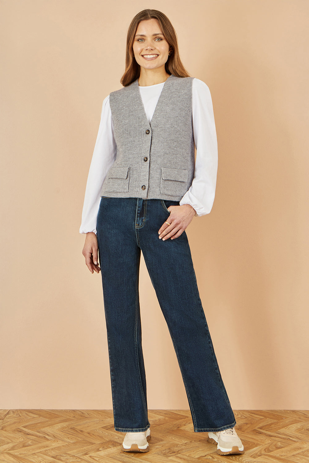 Yumi Grey Knitted Pullover Waistcoat Knit Pullover Yumi