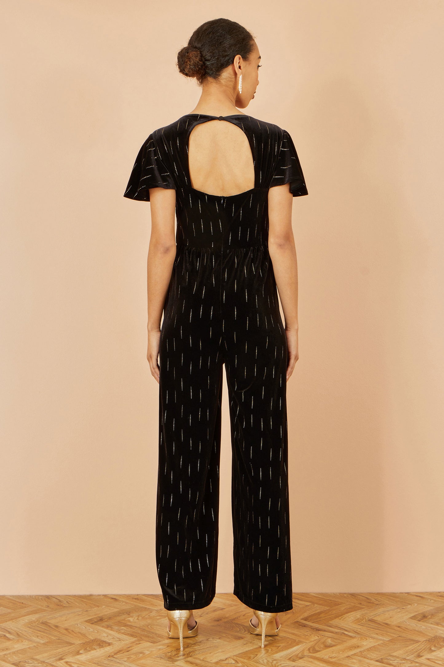 Yumi Black Foil Print Velvet Jumpsuit JUMPSUIT Yumi