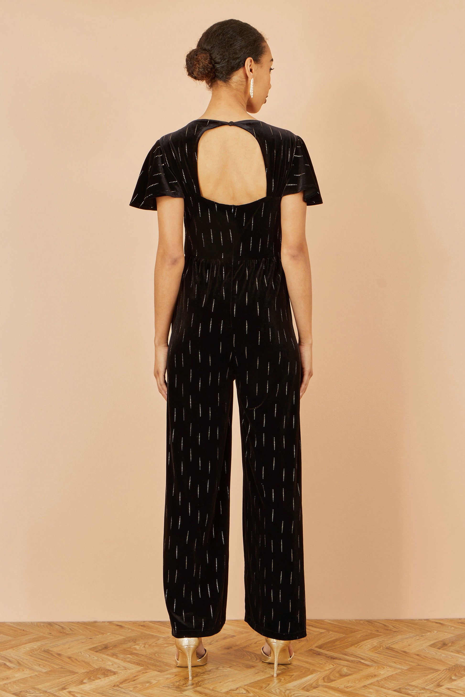 Yumi Black Foil Print Velvet Jumpsuit JUMPSUIT Yumi