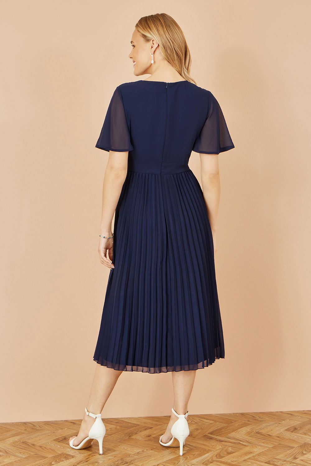 Yumi Navy Sequin Embellished Panel Pleated Midi Dress Dress Occasion Yumi
