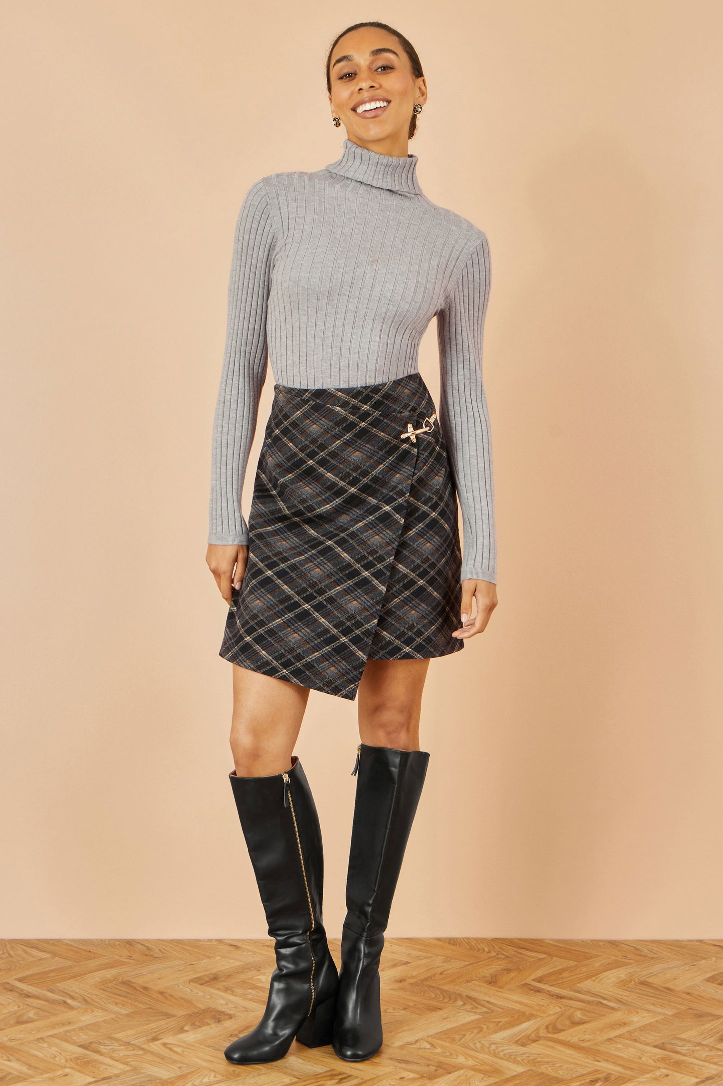 Yumi Black Check Wrap Skirt With Buckle Skirts Yumi