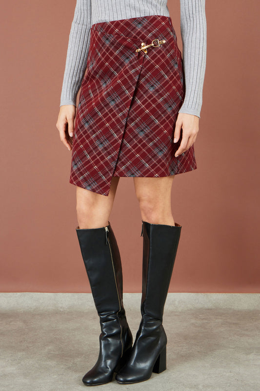 Yumi Burgundy Check Wrap Mini Skirt Skirts Yumi