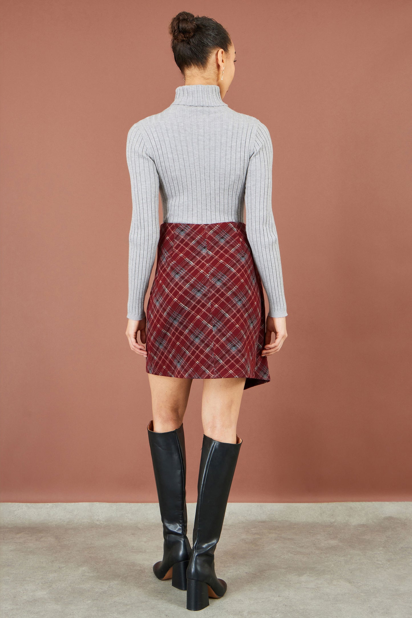 Yumi Burgundy Check Wrap Mini Skirt Skirts Yumi