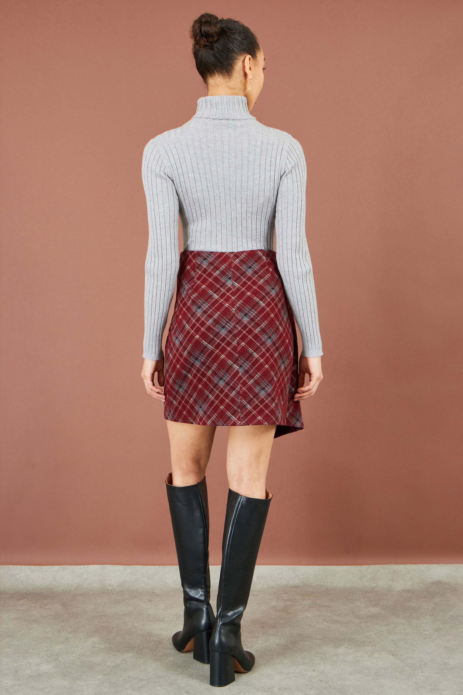 Yumi Burgundy Check Wrap Mini Skirt Skirts Yumi