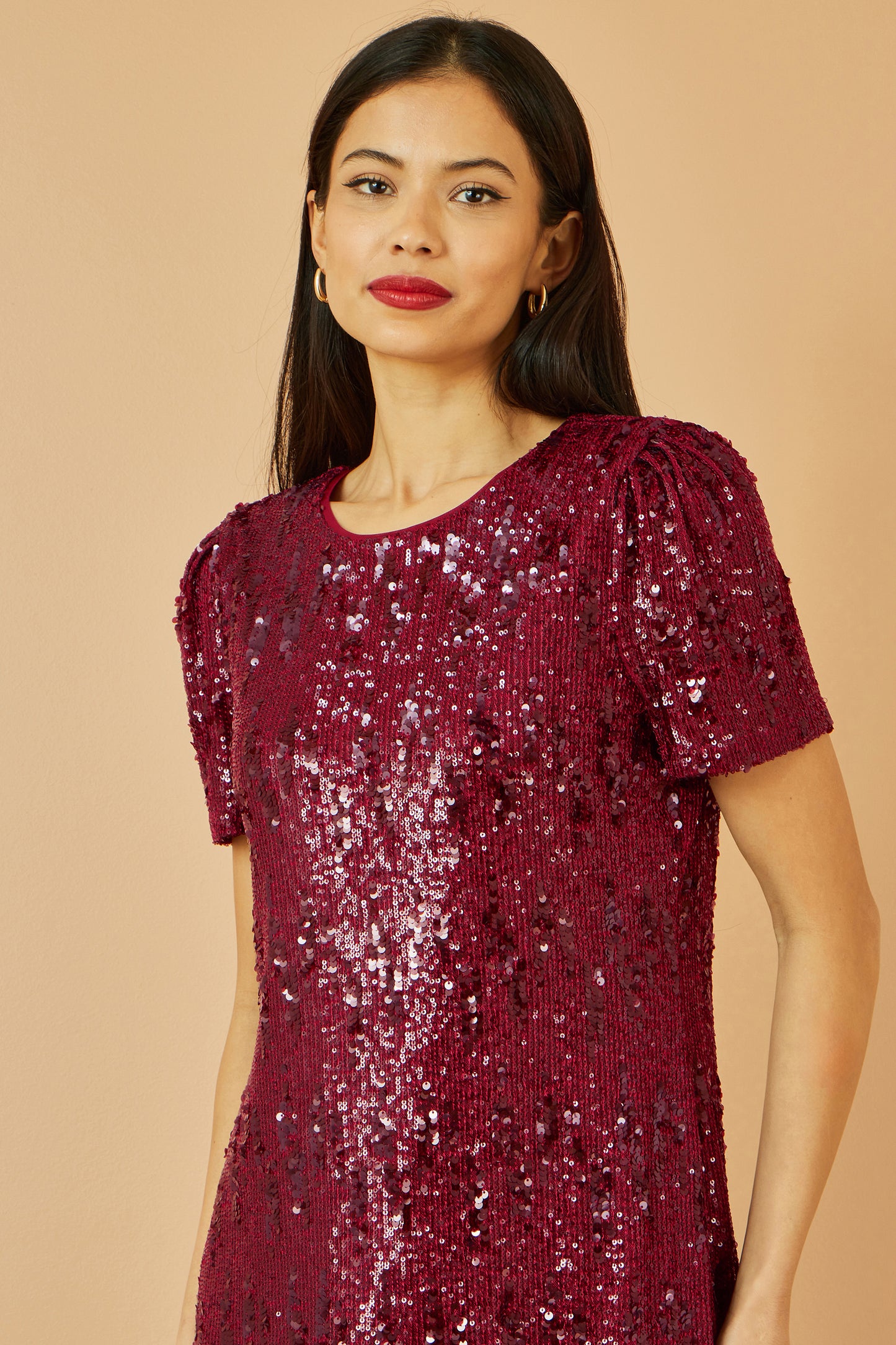 Yumi Burgundy Sequin Stretch Tunic Dress Dress Party Yumi